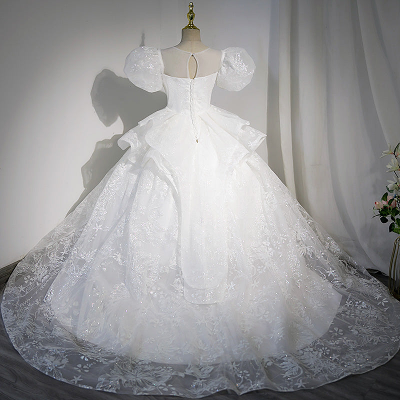 Flower Girl Wedding Dress Shiny Trailing Yarn Princess Dress