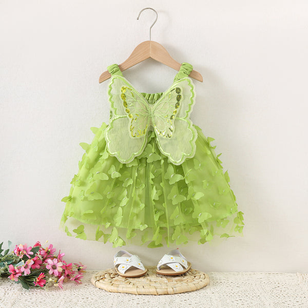 Girls Suspender Dress Girls Cute Bow Mesh Patchwork Dress