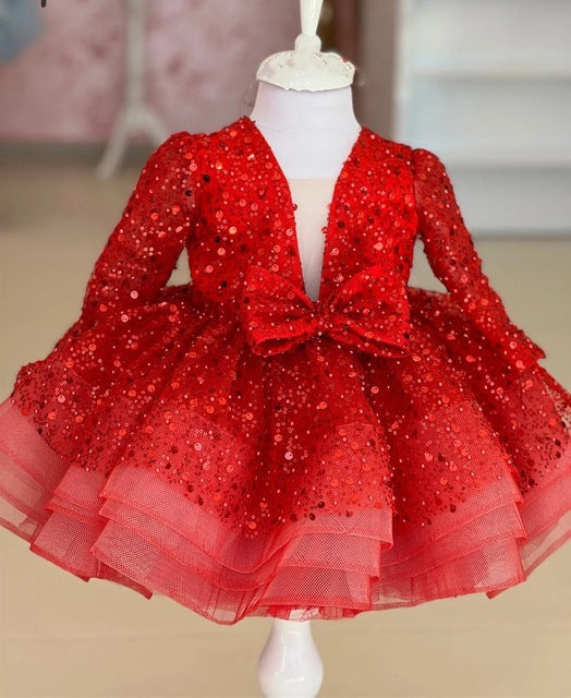 Cute Baby Girl Christmas Dress Toddler Beauty  Pageant First Birthday Princess Dress