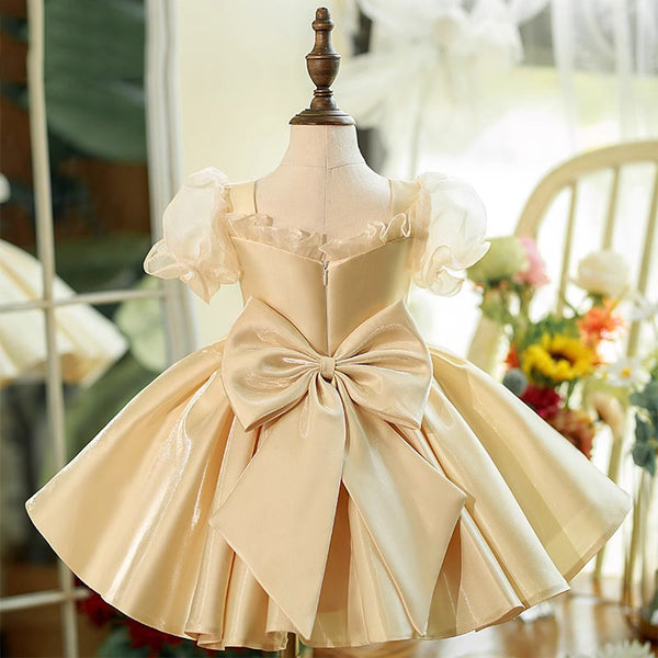 Cute Girl's Mesh Puff Sleeves Clutch Dress Toddler Prom Dress