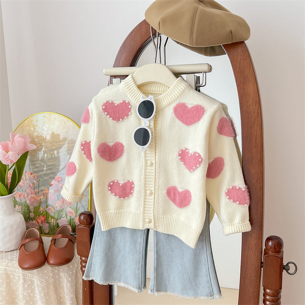 Girls' Love Hooded Knitted Cardigan