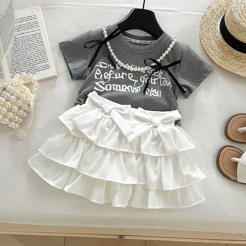 Girls New Butterfly Letter Print Top Short Skirt Two-piece Set