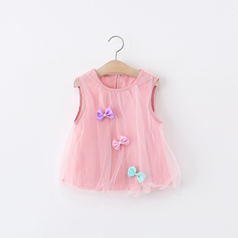 Summer New Girls Candy Color Bow Sleeveless Dress