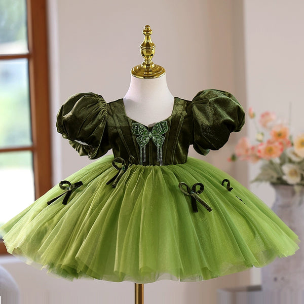 Girls Birthday Dress Children's Party Princess Dress Flower Girl Green Dress