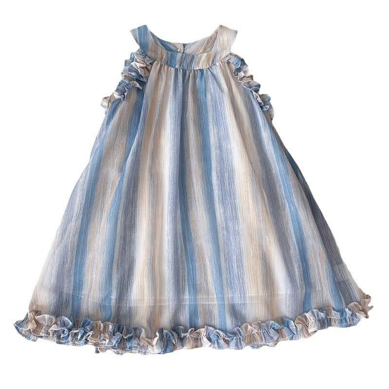 New Summer Girls Contrast Color Striped Vest Princess Dress