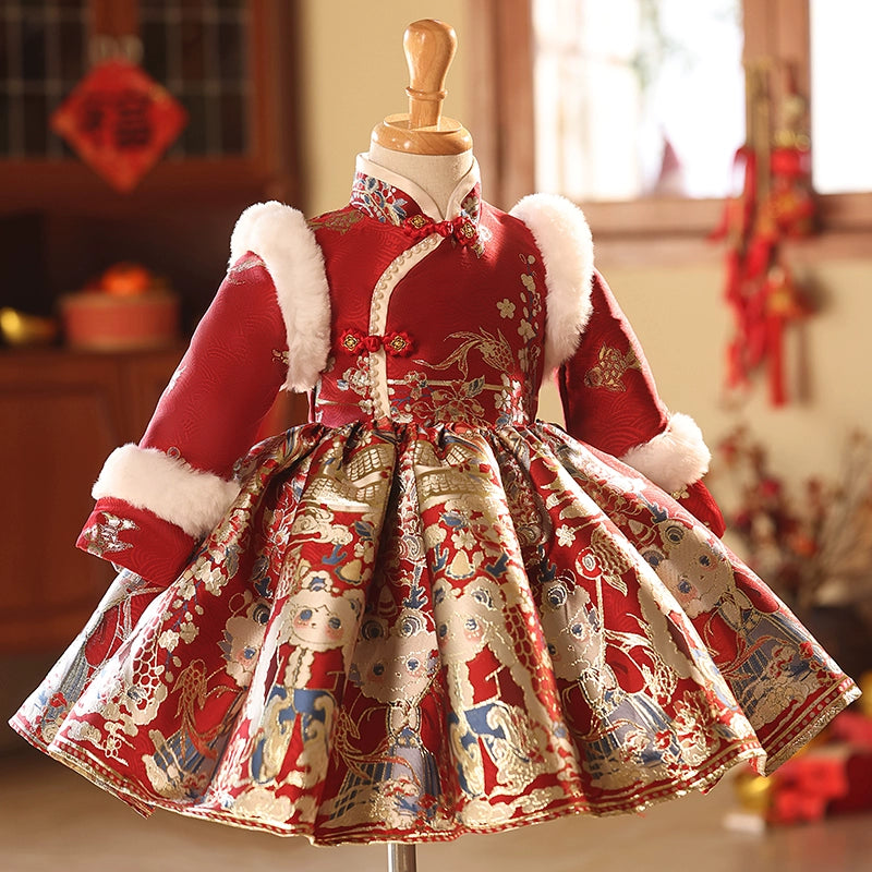 christmas dress children's Children's Red New Year Christmas Dress Girls Birthday Party Princess Dress