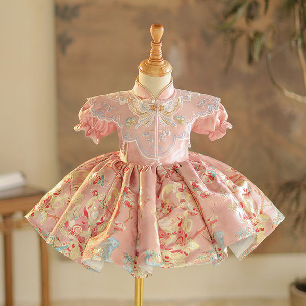 Pink Baby Birthday Dress Girl Communion Princess Dress Flower Girl Dress