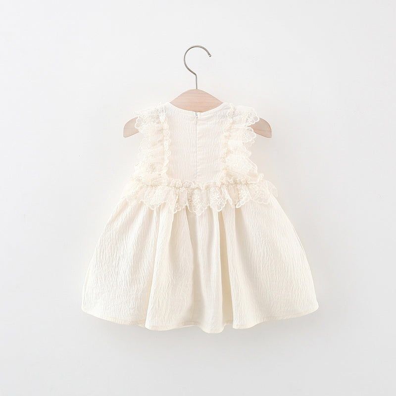New Summer Girls Solid Color Lace Princess Dress