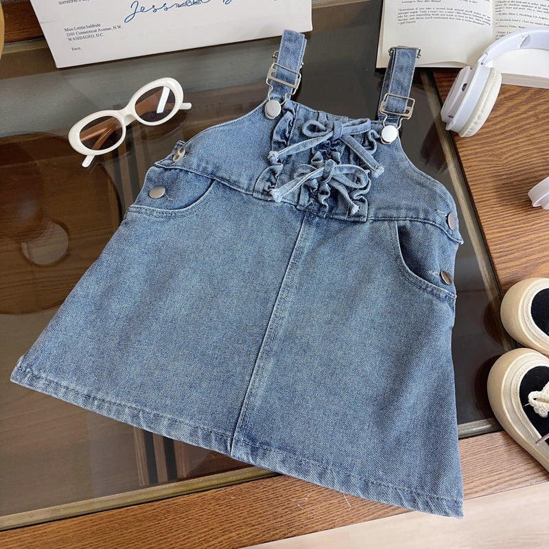 Girls New Summer Denim Sleeveless Overalls Skirt