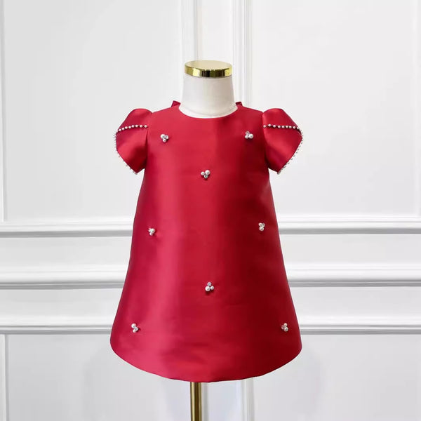 Girls Prom Red A-line Dress Baby Girl Birthday Princess Dress
