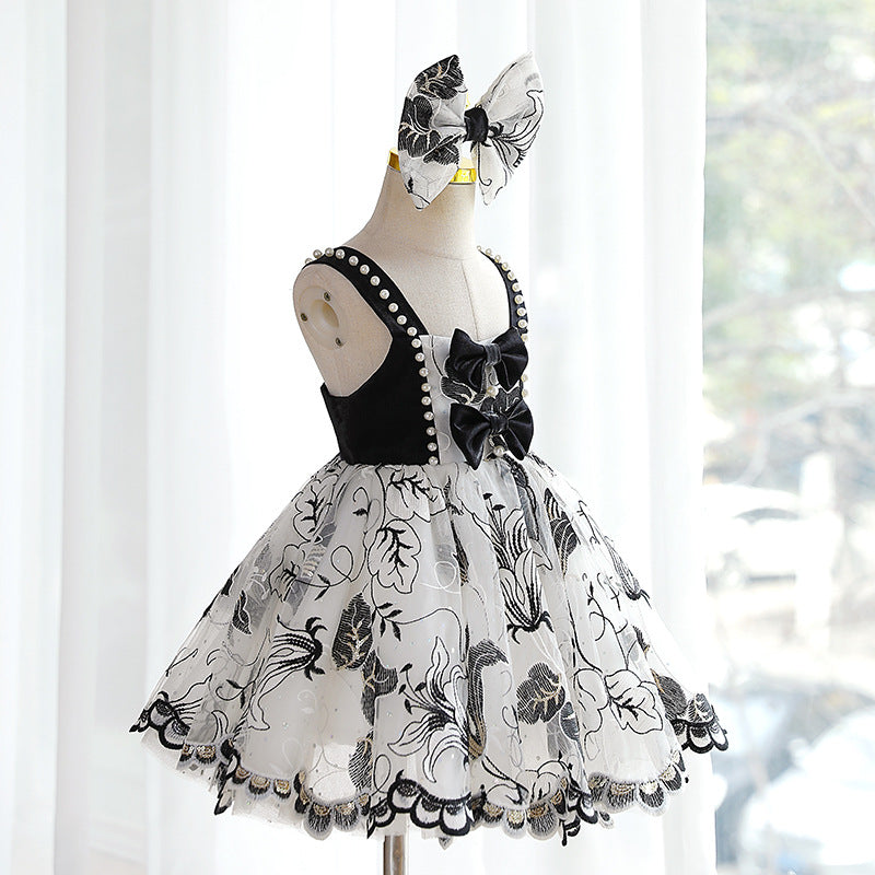 Flower Girl Formal Dress Black Bow Lace Princess Dress