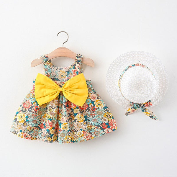 Cute Baby Girl Beach Dress with Floral Straps and Bow