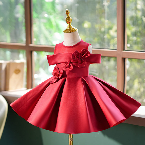 Girls Christmas Satin Dress Girls Birthday Dress Flower Girl Wedding Dress