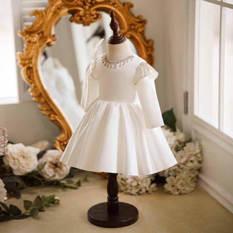 Girls White Birthday Dress Flower Girl Wedding Puff Princess Dress