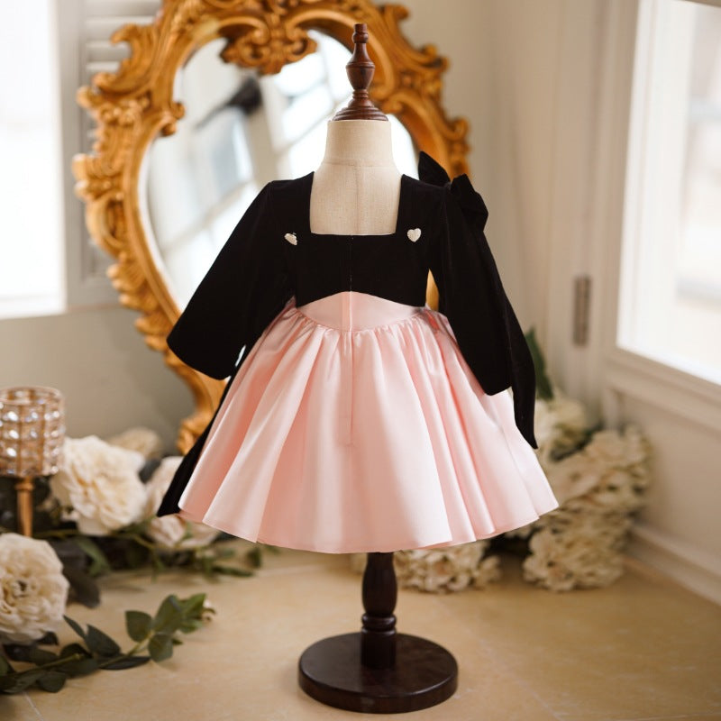 Elegant Baby Girls Black Pink Party Dresses Toddler Communion Dress Elegant Baby Girls Black Pink Party Dresses Toddler Communion Dress