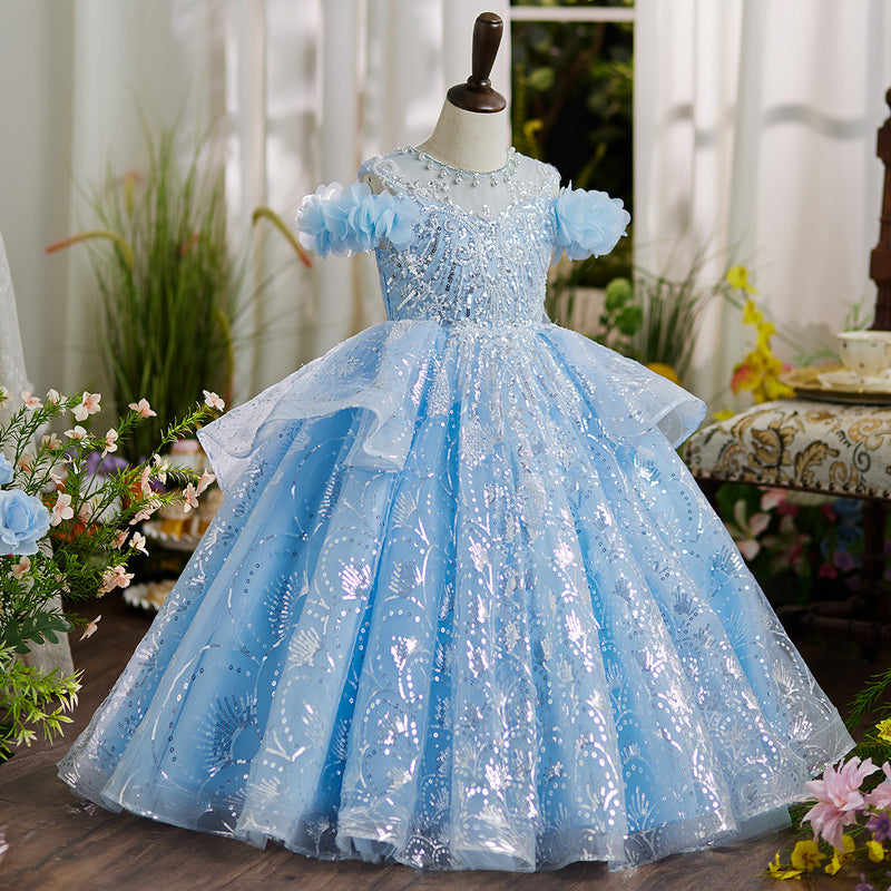 Girls Prom Dress Flower Girl Blue Princess Dress Girls Birthday Dress marryshe Girls Prom Dress Flower Girl Blue Princess Dress Girls Birthday Dress marryshe