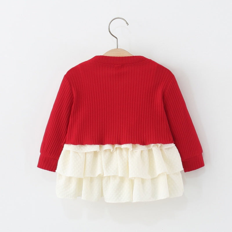 Girls Autumn Knitted Cardigan Cake Dress Two-Piece Set