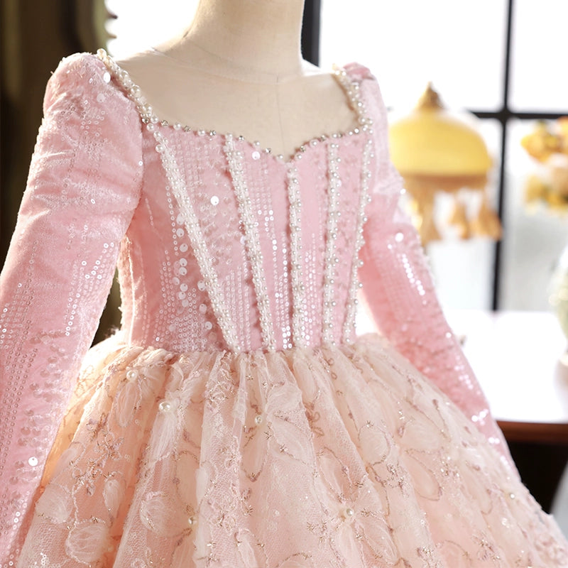 Girls Pink Birthday Dress Children's Party Princess Dress