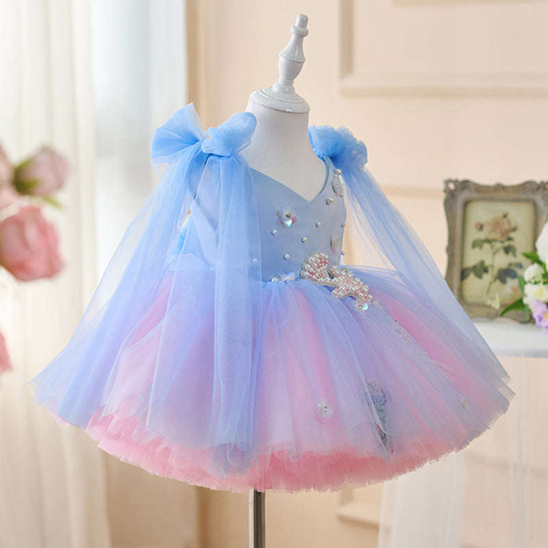 Girls Blue Ball Princess Dress Girls Birthday Suspender Dress