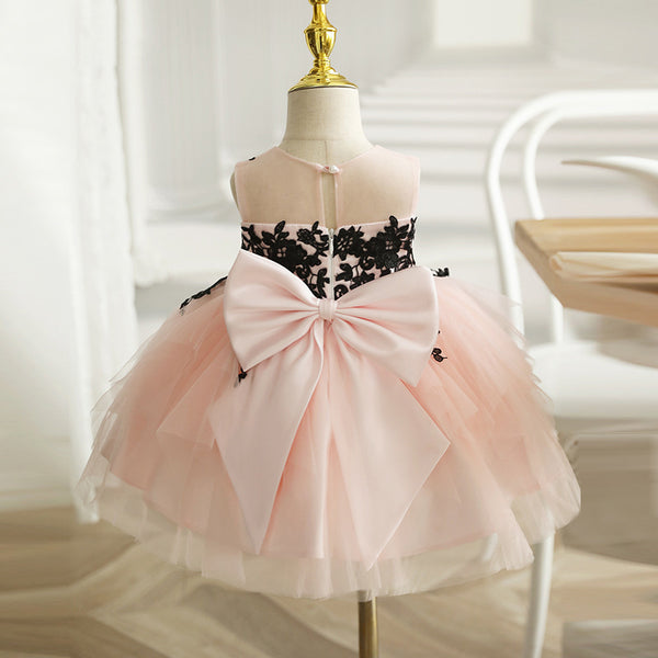 Elegant Baby Girl Sequin Pattern Dres Lace Big Bow Birthday Princess Dress Toddler Ball Gowns