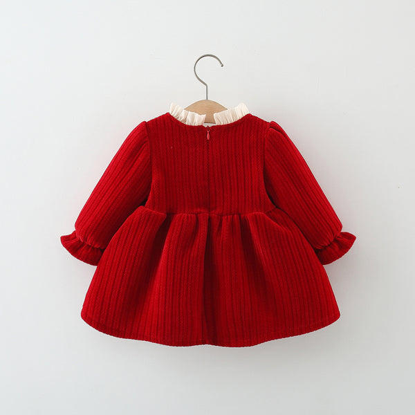 Girls' New Winter Wavy Placket New Year Dress