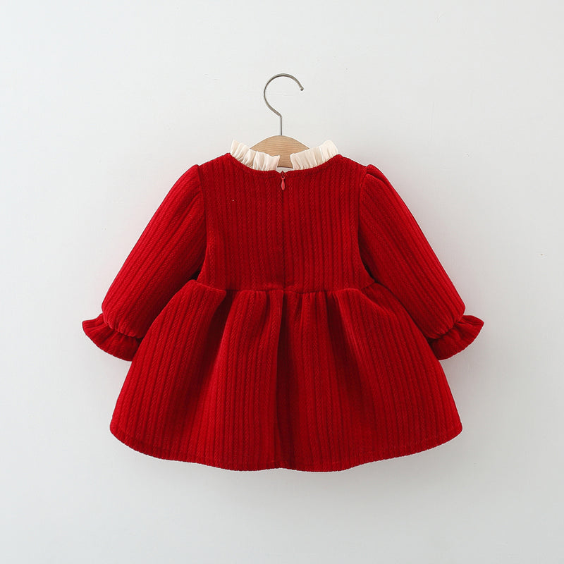 Girls' New Winter Wavy Placket New Year Dress