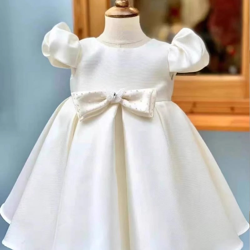 White Girls Birthday Princess Dress Flower Girl Wedding Satin Dress
