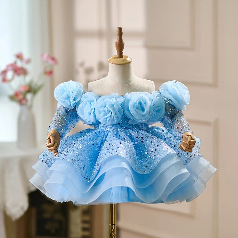 Children's Elegant Sequined Dress Flower Girl Princess Dress Girl Birthday Dress