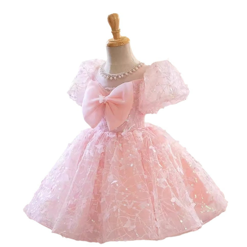 Children's Pink Birthday Dress Flower Girl Wedding Princess Dress
