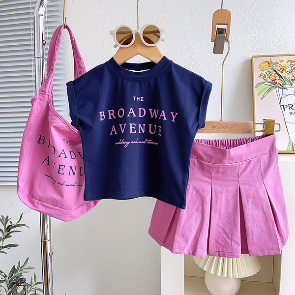 Cute Girls Sleeveless Pleated Skirt Suit