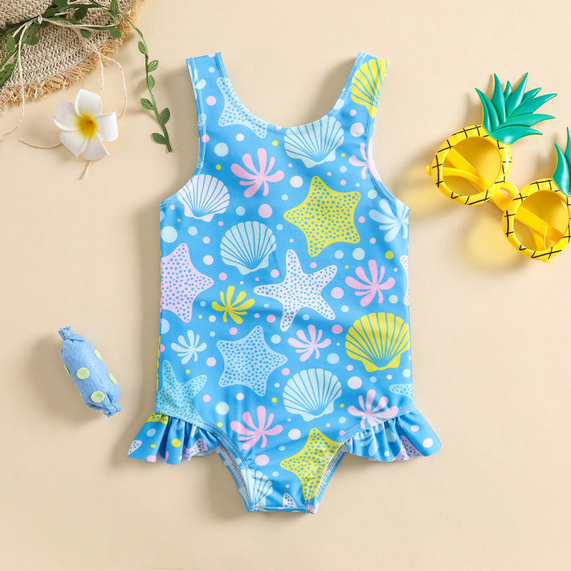 Girls' Swimsuit With Shell Print