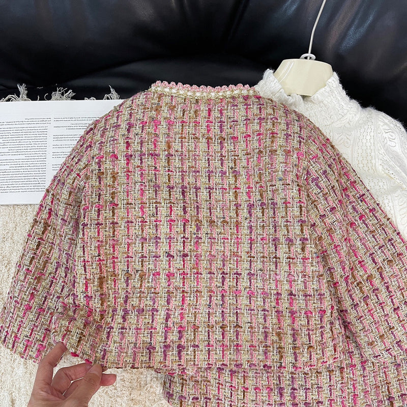 Girls' Winter Plaid Coat and Skirt Two-piece Set