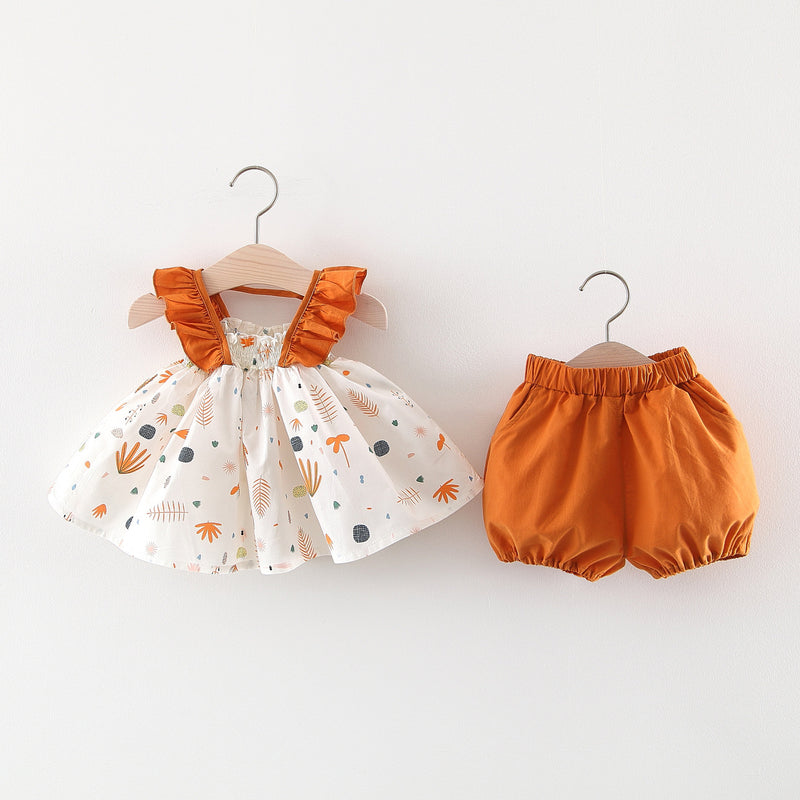 New Summer Girls' Printed Vest Suspenders Two-piece Set