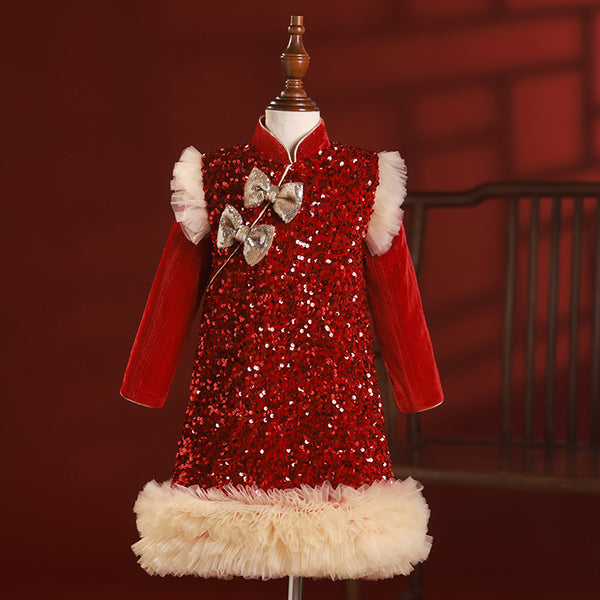 New Year Cute Baby Girl Sequins Formal Dresses  Toddler Birthday Party Dress