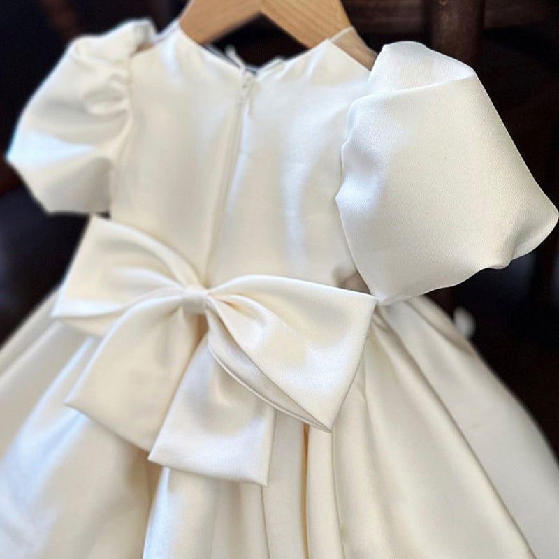 Toddler Communion Dress Satin Bow Princess Dress