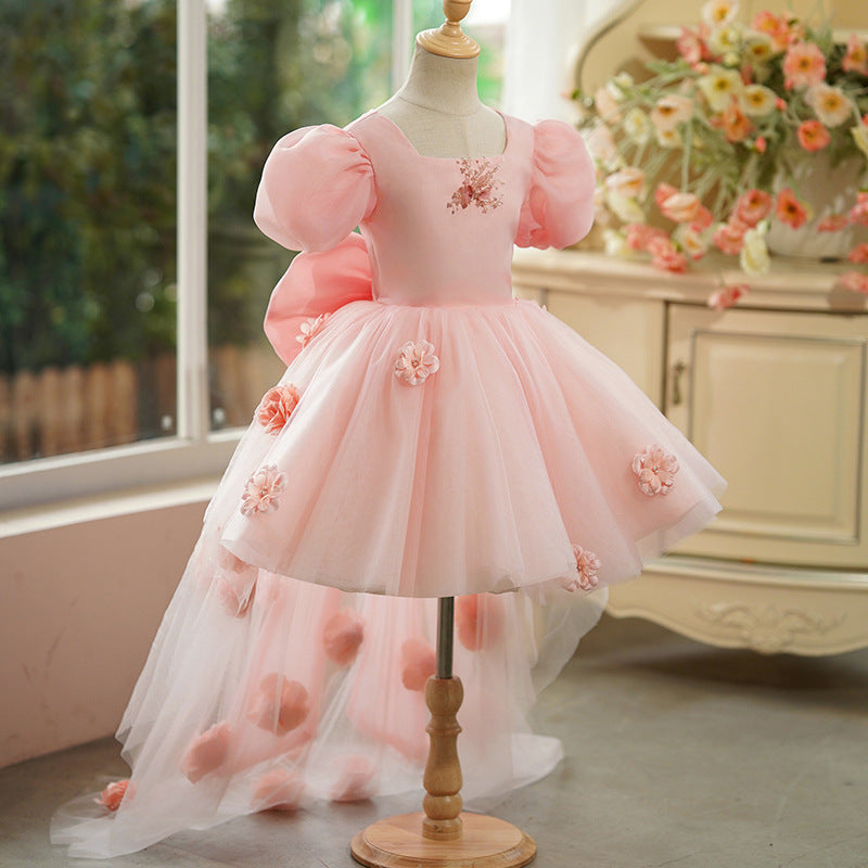 Floral Little Girl Birthday Outfit Chloe Dress Peach Floral Cotton