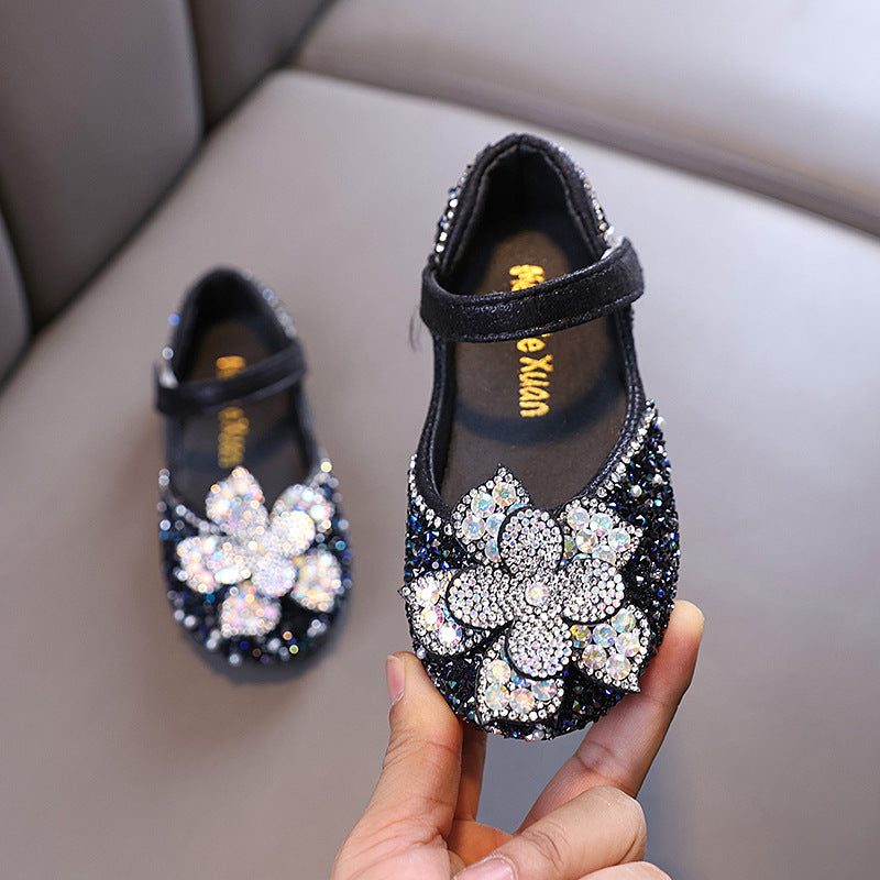 Girls Flower Princess Diamond Leather Shoes