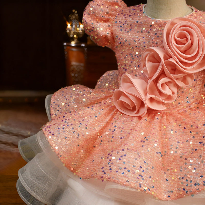 Girls Birthday Princess Dress Flower Girl Wedding Dress Girl Pink Sequin Dress