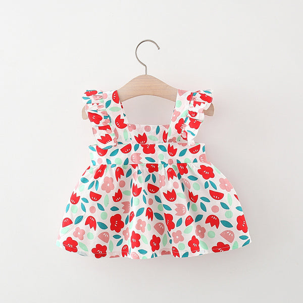 Toddler Dress Flying Sleeve Square Neck Floral Baby Girl Dress