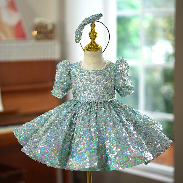 Elegant Baby Green Sequin Beauty Pageant Dress Toddler Birthday Dress