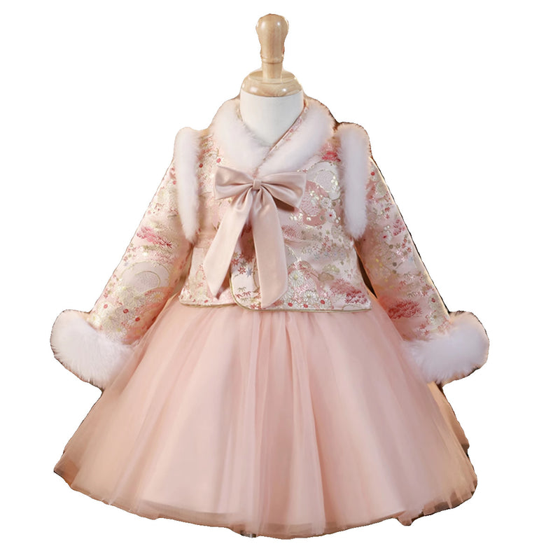 Cute Children's New Year's Greeting Princess Dress Girl's Winter Birthday Dress