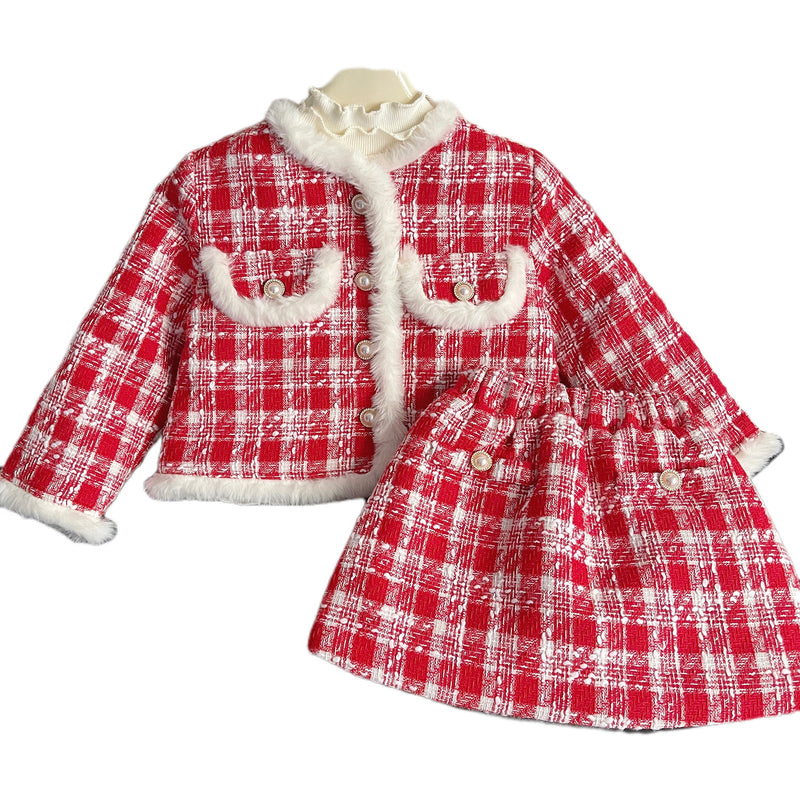 Cute Warm Girls Christmas Dress New Year Baby Girls Two-piece Dress Suit