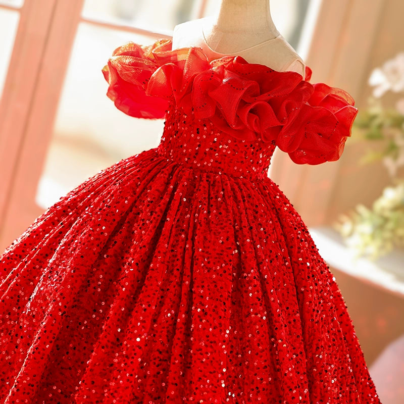 Girls Birthday Dress Children's Red Princess Dress Flower Girl Wedding Dress
