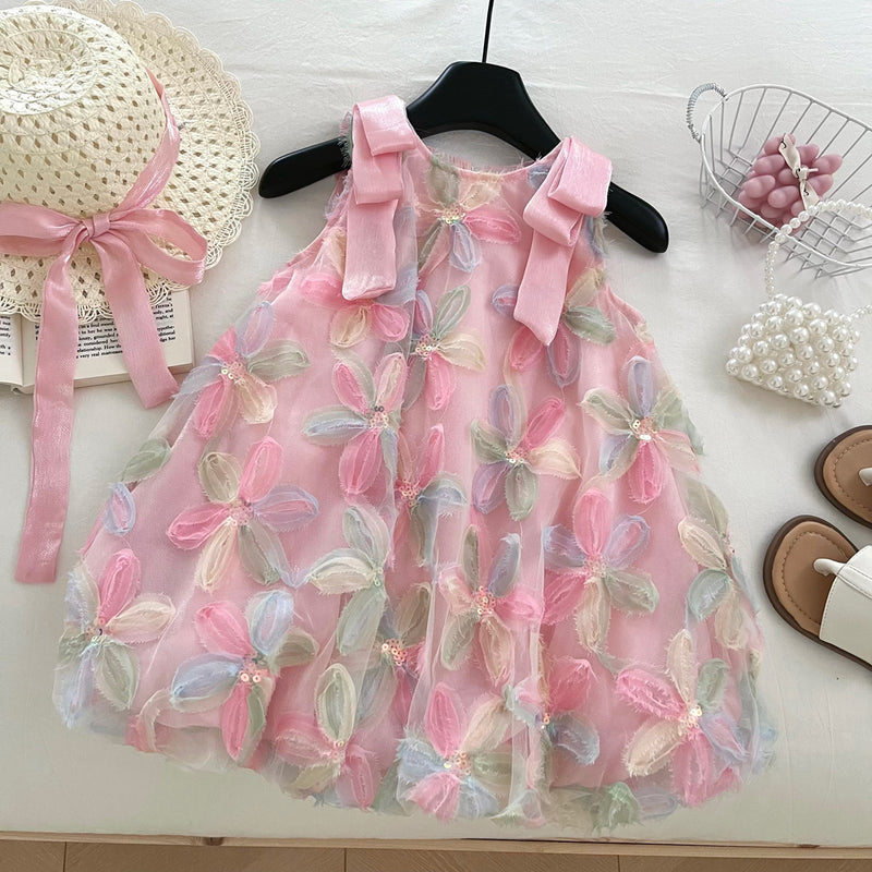 Girls Pink Summer New Vest Princess Dress