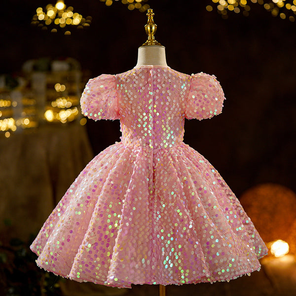 Baby Girl  Pink Sequins First Communion Dress Toddler Birthday Princess Dress