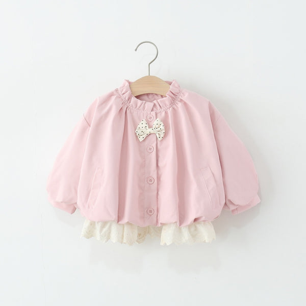 Girls' New Solid Color Lace Patchwork Coat