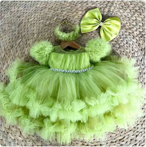 Cute Baby Girl  Bow Dress Beauty Pageant Dress Toddler Birthday Fluffy Princess Dress