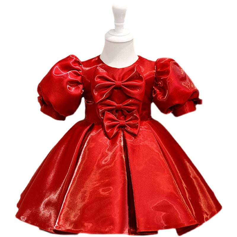 Baby Girls Multiple Bows Pageant Christmas Dress Toddler First Birthday Party Princess Dress