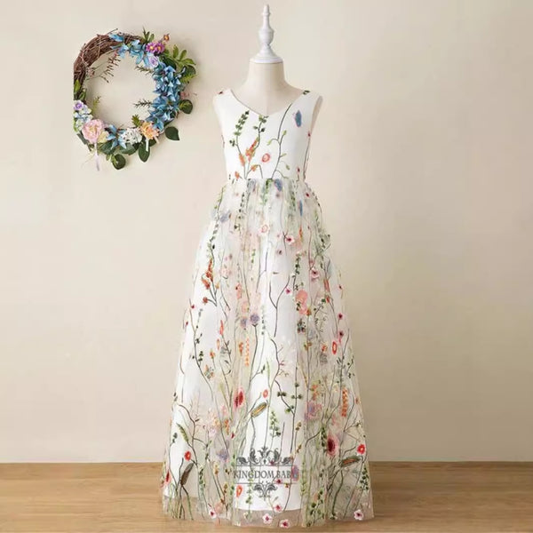 Girls Birthday Dress Sleeveless Flower Girl Princess Dress