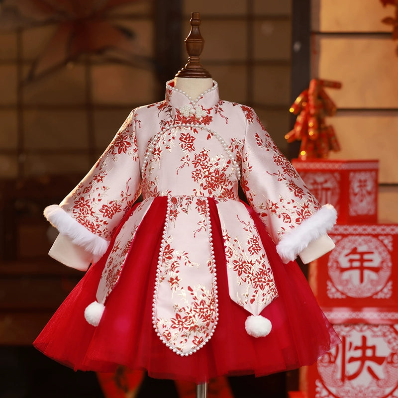 Embroidered Winter Christmas Dress Luxury Birthday Princess Dress Embroidered Winter Christmas Dress Luxury Birthday Princess Dress